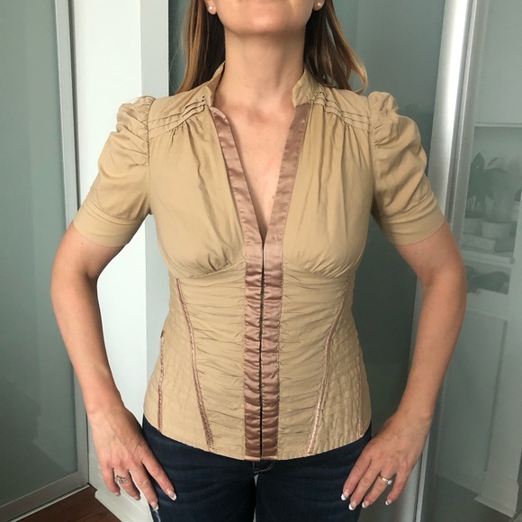 2b Bebe Light Brown Shirt with Satin Details - Picture 1 of 8